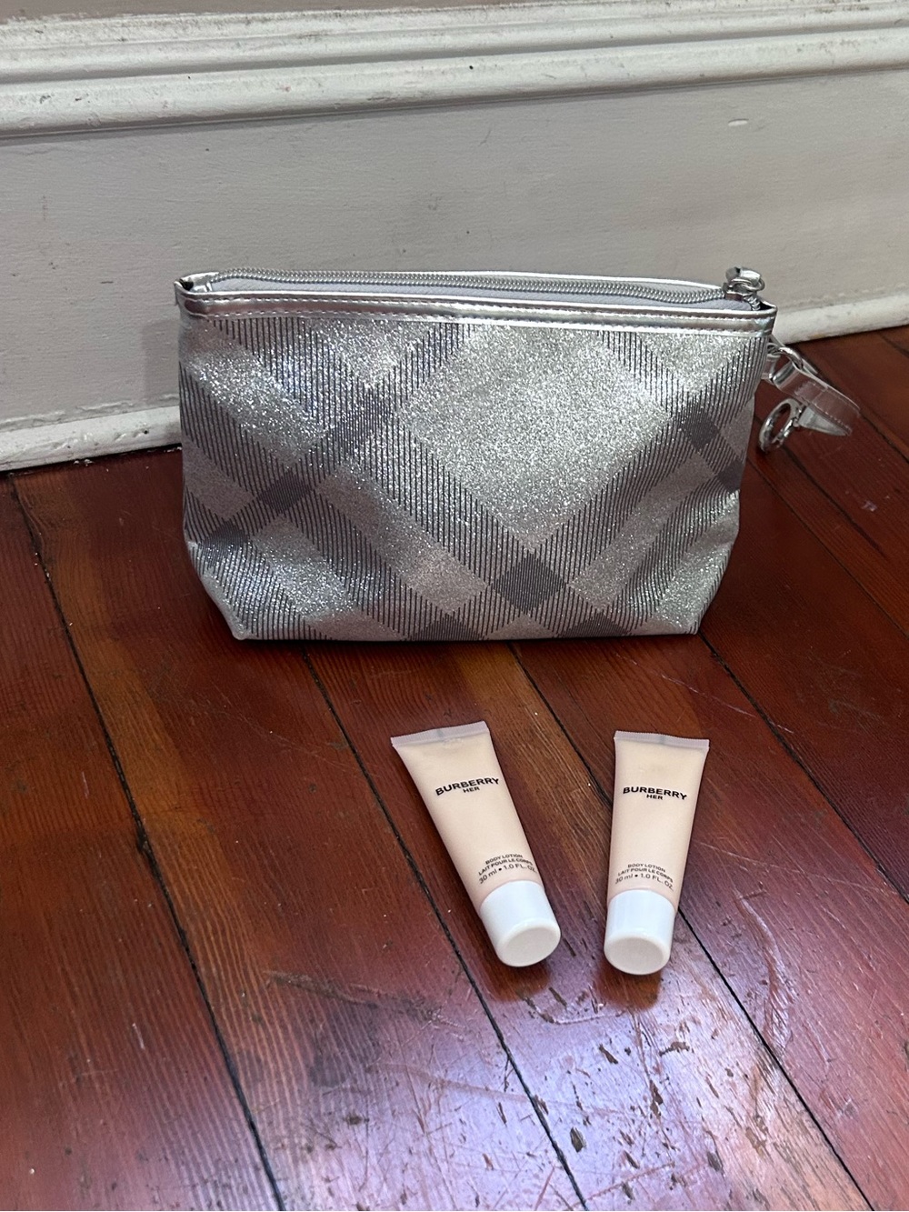 Burberry Silver Metallic Cosmetic Pouch - Picture 2 of 16